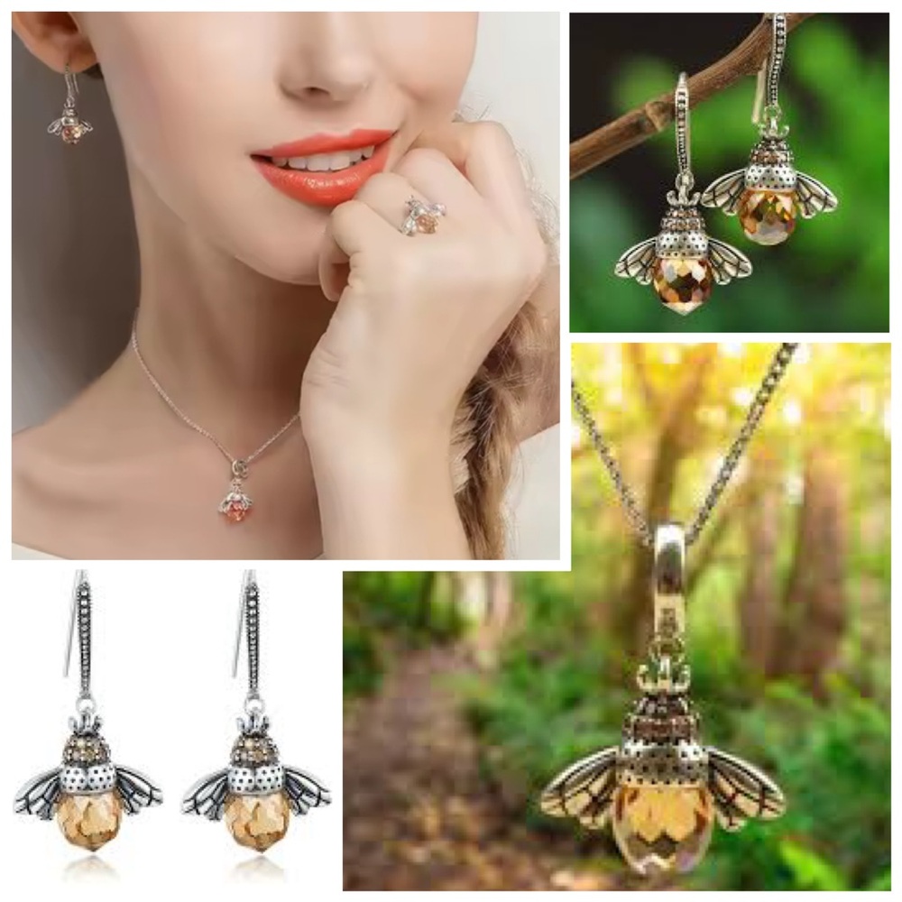 NWT Honeybee Pendant with honeycomb bail and Matching Earrings